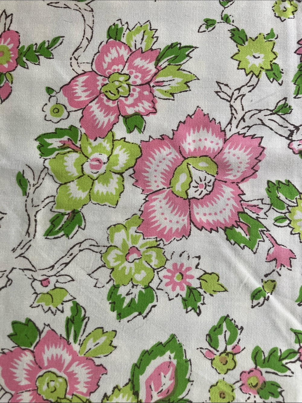 Vintage green floral fabric by Kent Bragaline